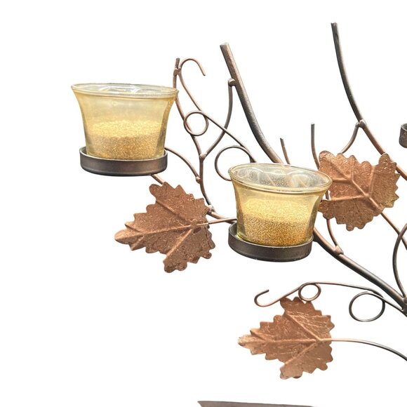 Fall Leaves 14" Metal Tea Light Candle Holder Dining Fireplace Candelabra Decor - Picture 5 of 11